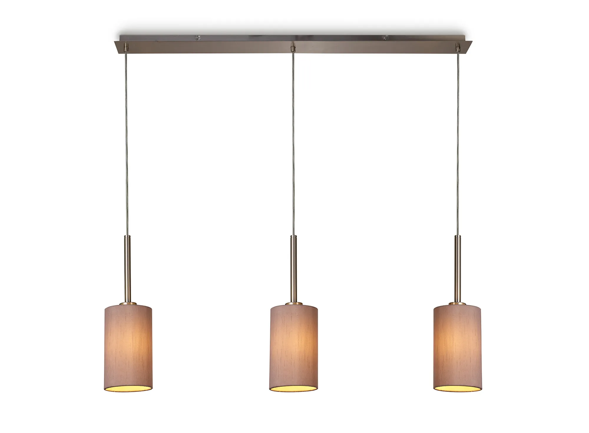 Baymont 12cm Shade 3 Light Pendant Satin Nickel, Taupe/Halo Gold
